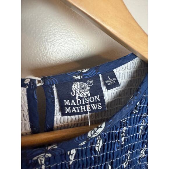 Madison Mathews Navy Smocked Bodice Maxi Dress Sz. L - Picture 5 of 5